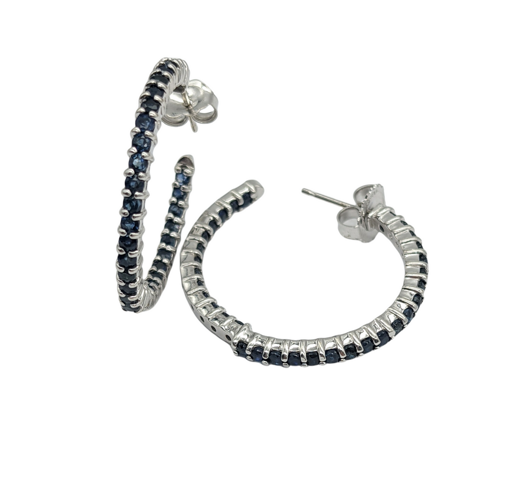 Sapphire Hoop Earrings in 14 Karat White Gold - Dick's Pawn Superstore