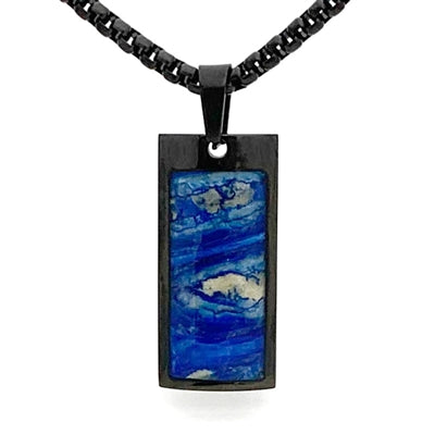 Black Stainless Steel Rectangle Pendant with a Blue Siberian Agate Inlay - Dick's Pawn Superstore