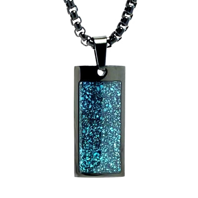 Black Stainless Steel Rectangle Pendant with a Crushed Turquoise Inlay - Dick's Pawn Superstore