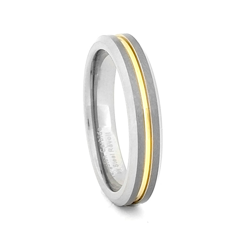 Comfort Fit Two Tone 4mm Tungsten Carbide Wedding Band with Gold Color PVD Plated Groove - Dick's Pawn Superstore
