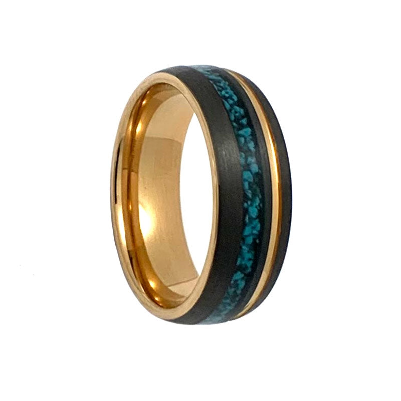 Comfort Fit 8mm Tungsten Carbide Wedding Ring With Turquoise Inlay And Gold Accents - Dick's Pawn Superstore