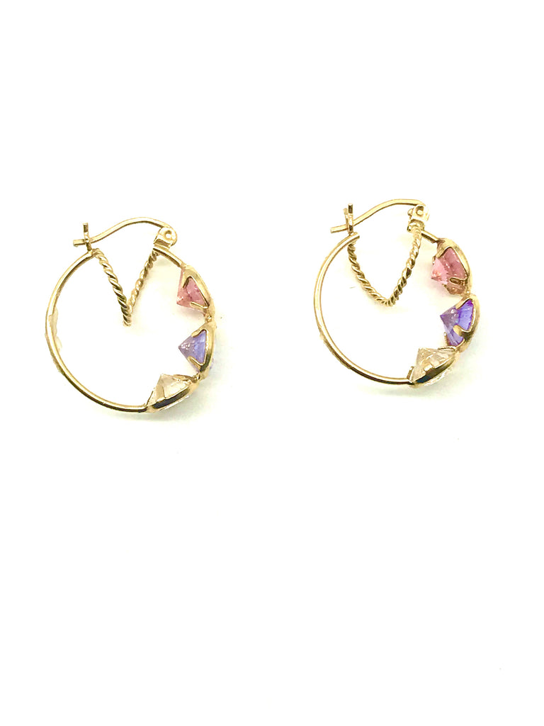 14k YG Pink, Purple, and White 3-Stone Hoop Earrings - Dick's Pawn Superstore