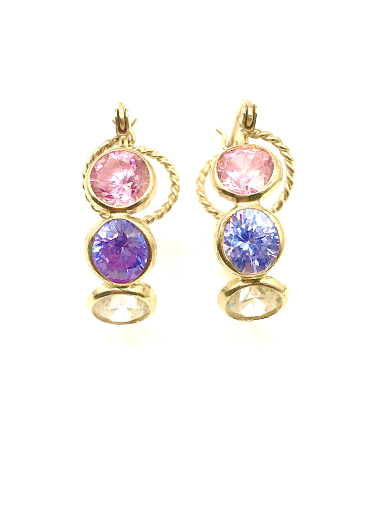 14k YG Pink, Purple, and White 3-Stone Hoop Earrings - Dick's Pawn Superstore